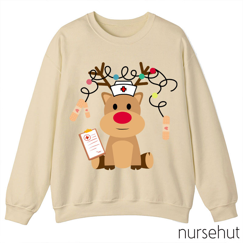 Cute Plush Elk Is Waiting For Christmas To Come Nurse Sweatshirt