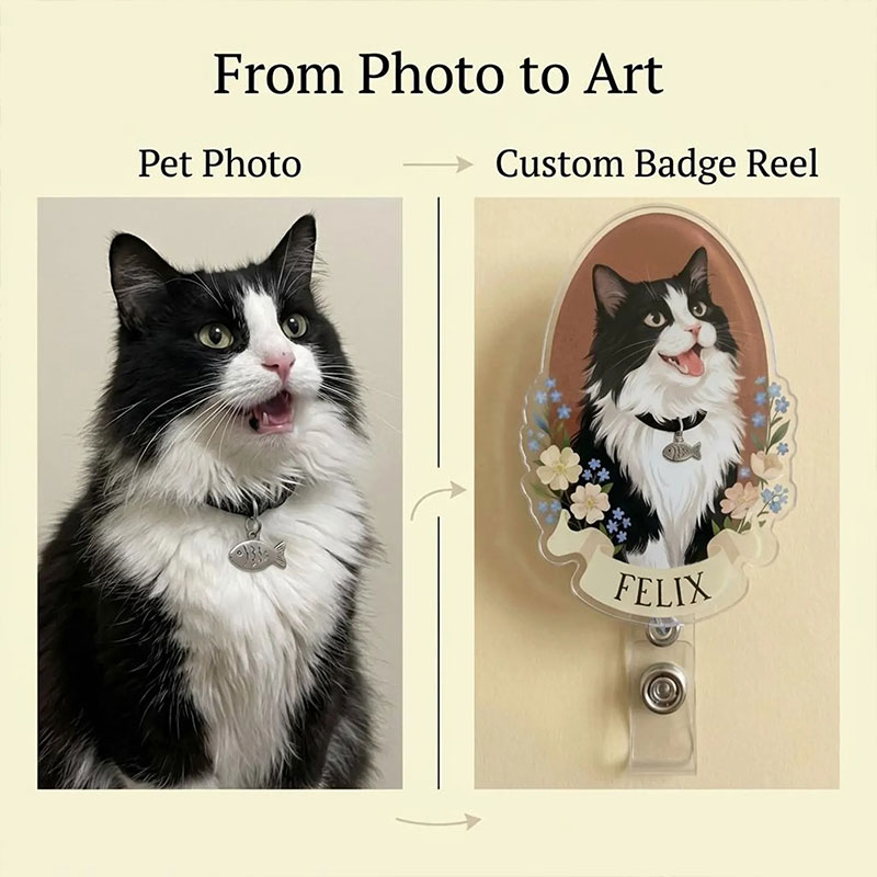 Personalized Cute Pet And Flower Badge Reel