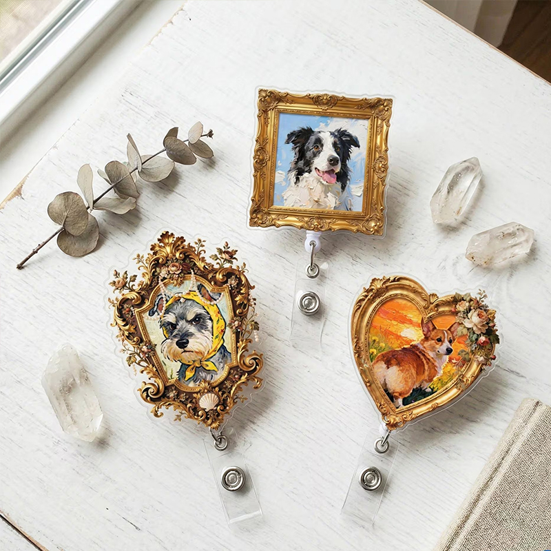 Personalized Pet Vintage Oil Painting Nurse Badge Reel