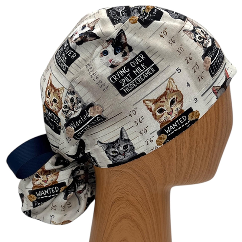 Cat Wanted Poster Pattern Nurse Scrub Cap