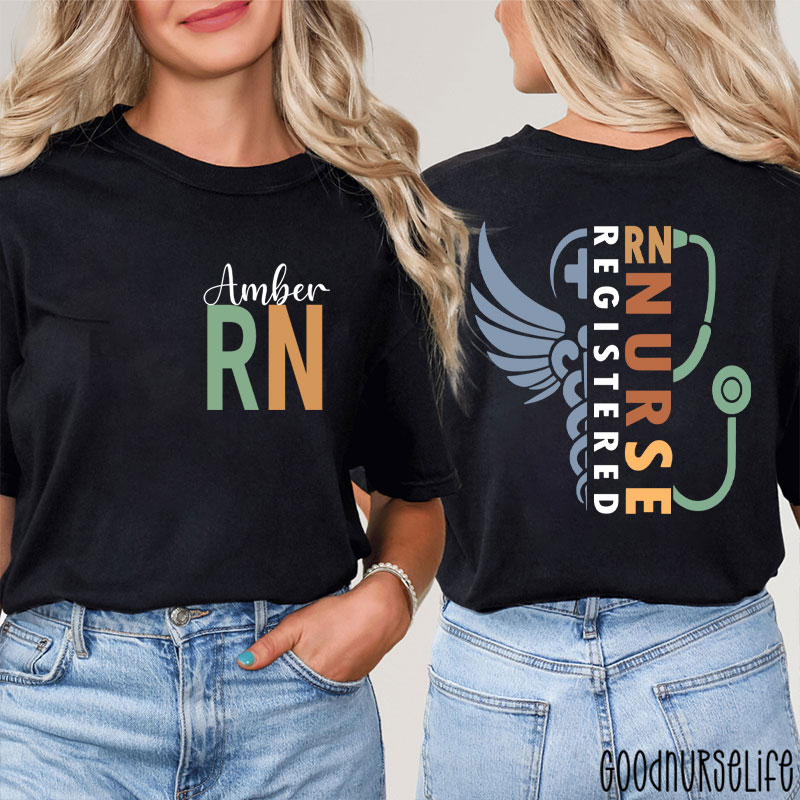 Personalized Healthcare Worker RN Nurse Two Sided T-Shirt