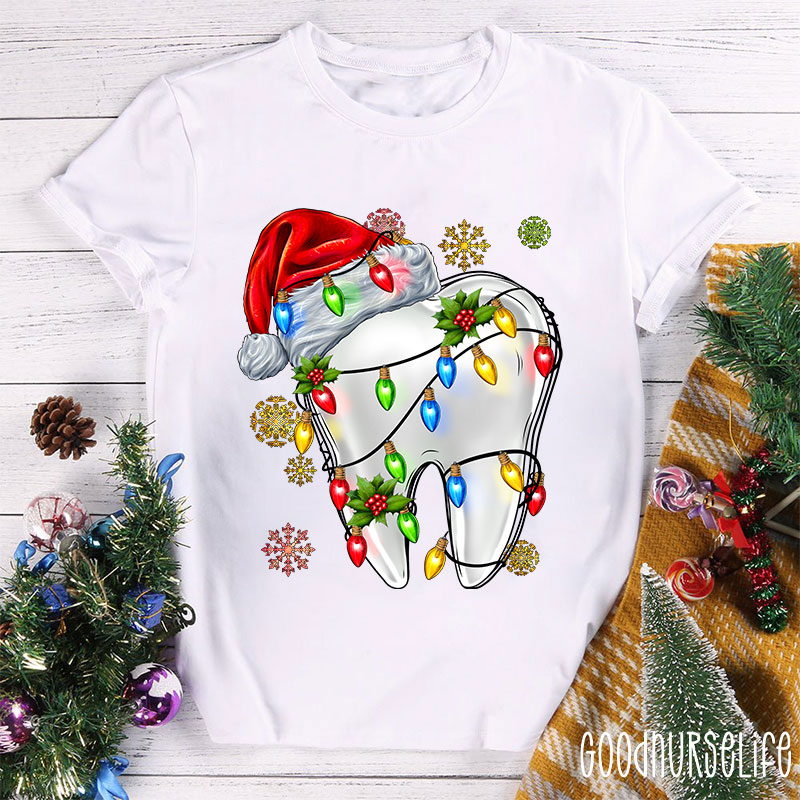 Santa Hat Christmas Lights Dental Nurse T-shirt