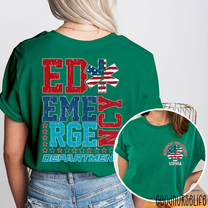 Personalized Emergency Department ED Nurse Two Sided T-Shirt