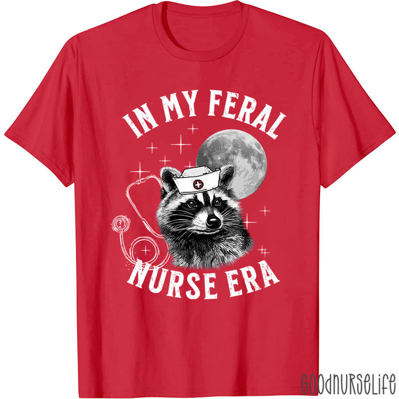Feral Nurse Retro Raccoon Moon Nurse T-Shirt