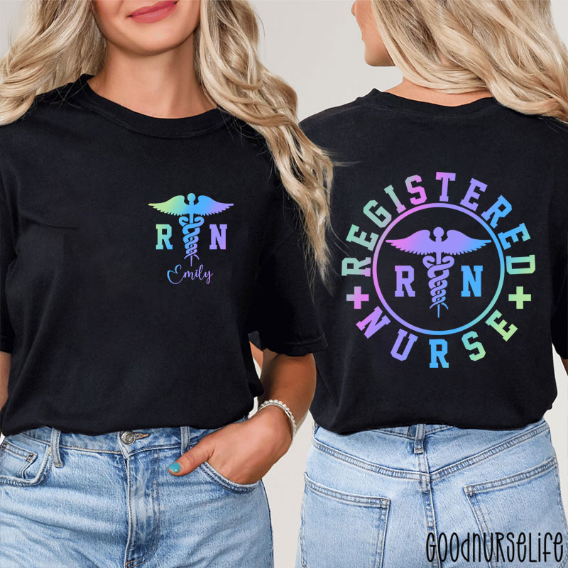 Personalized Name Registered Nurse Two Sided T-Shirt