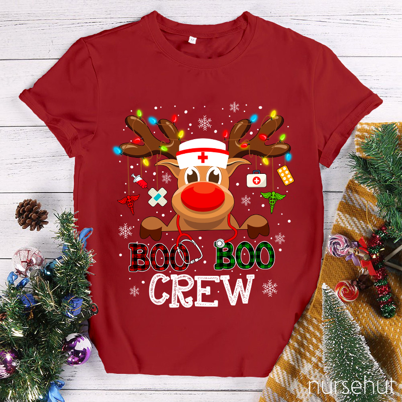 Christmas Reindeer Boo Boo Crew Nurse T-Shirt