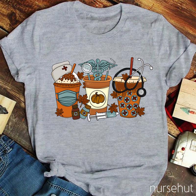 Cute Halloween Fall Coffee Nurse T-Shirt