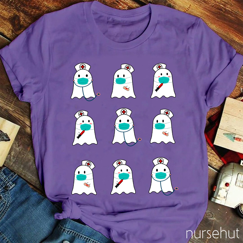 Cute Halloween Ghosts Nurse T-Shirt