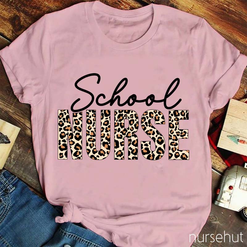 Leopard Print School Nurse T-Shirt