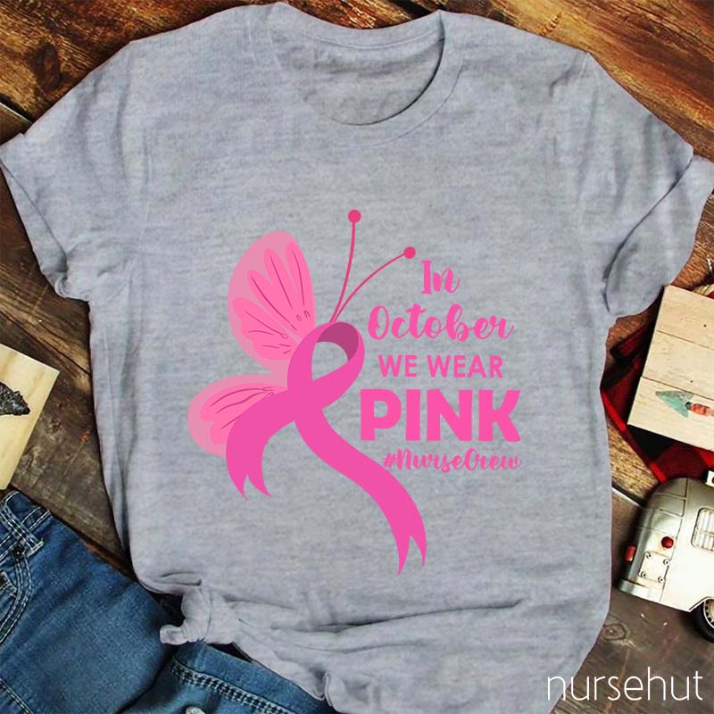 Butterfly Pink Ribbon Nurse T-Shirt
