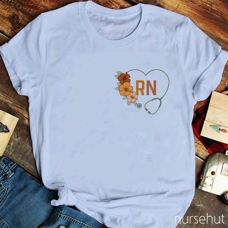 Personalized Flower Stethoscope Nurse T-Shirt