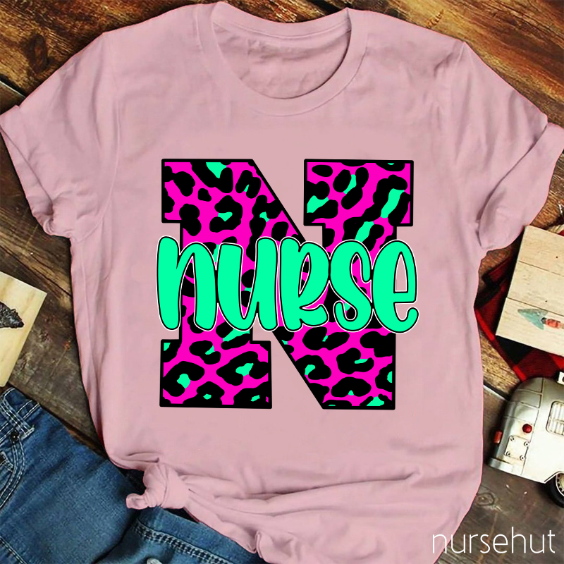 Personalized Leopard Print Nurse T-Shirt