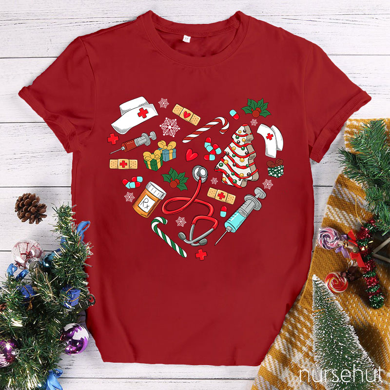 Christmas Love Heart Nurse T-Shirt