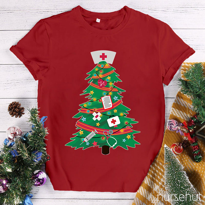 Christmas Tree With Nurse Hat Nurse T-Shirt