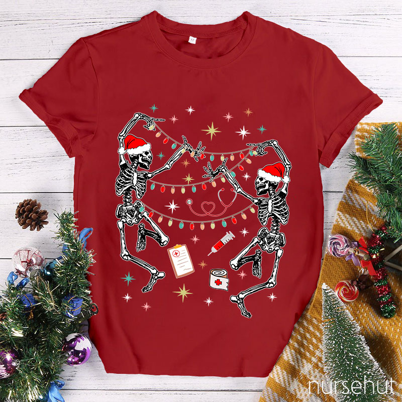 Dancing Skeletons Set Up Christmas Lights Nurse T-Shirt