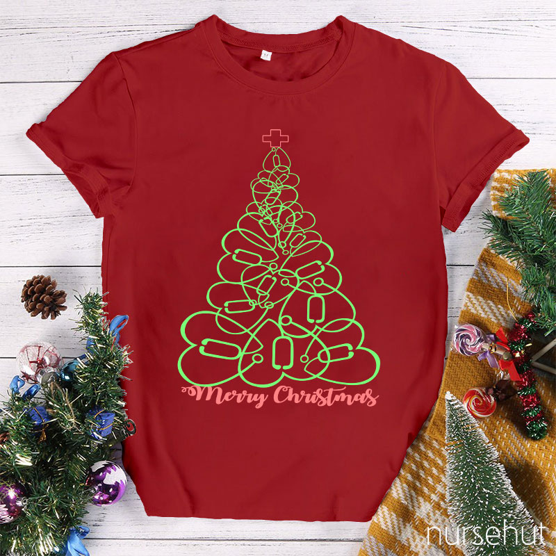 Christmas Tree Made With Stethoscope Nurse T-Shirt