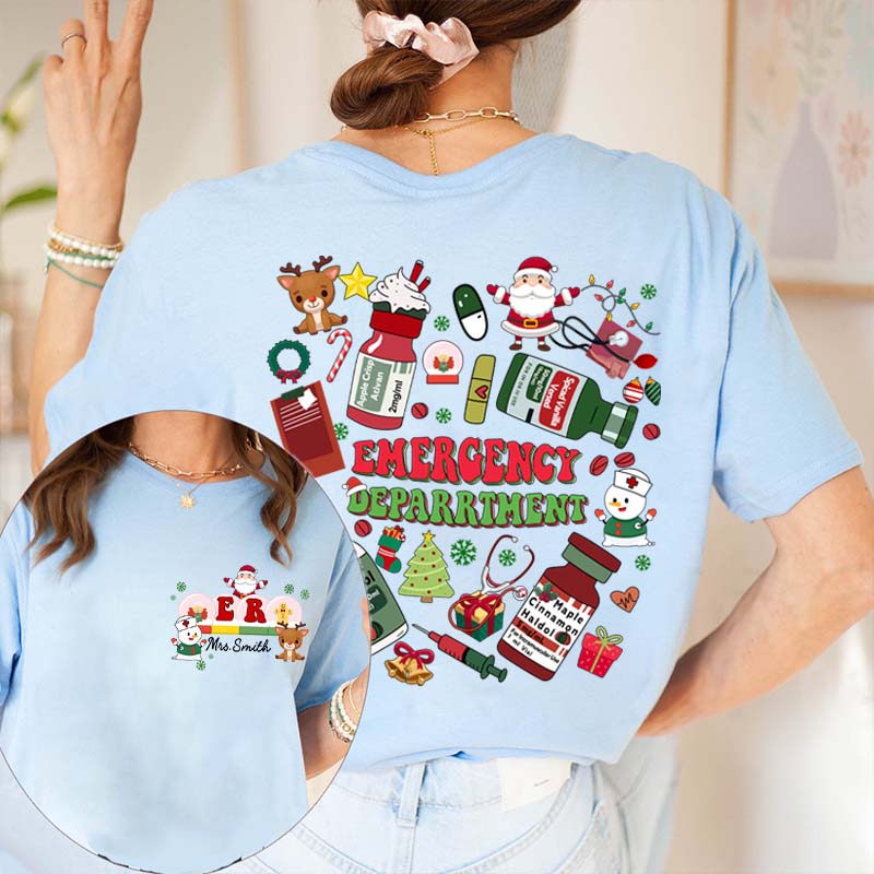 Personalized Where The Magic Of Christmas Happens Nurse Two Sided T-Shirt