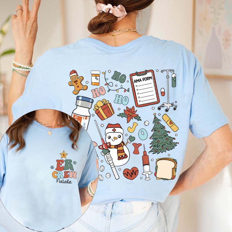 Personalized Ho Ho Ho Christmas Coming Nurse Two Sided T-Shirt