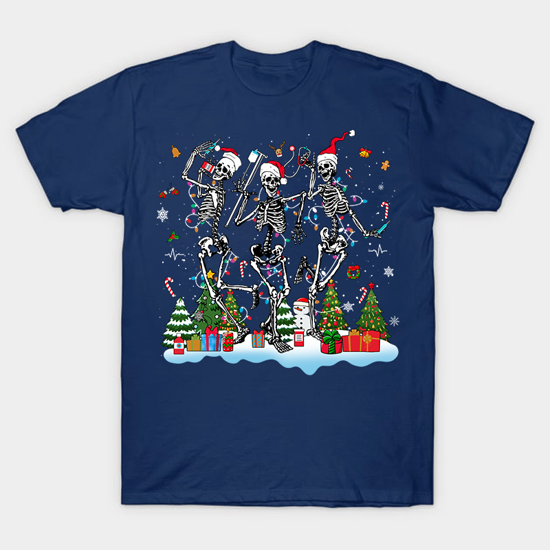 Skeletons Celebrate Christmas Nurse T-Shirt