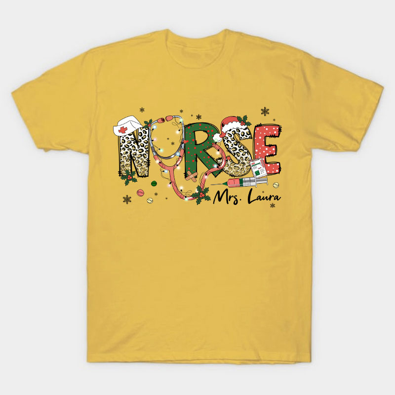 Personalized Name Christmas Crew Nurse T-Shirt