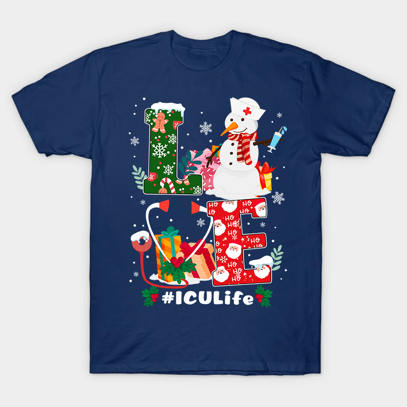 Christmas Love ICU Life Nurse T-Shirt