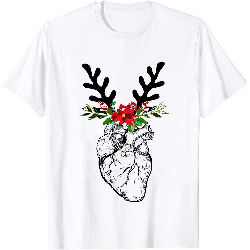 Christmas Deer Heart Nurse T-Shirt