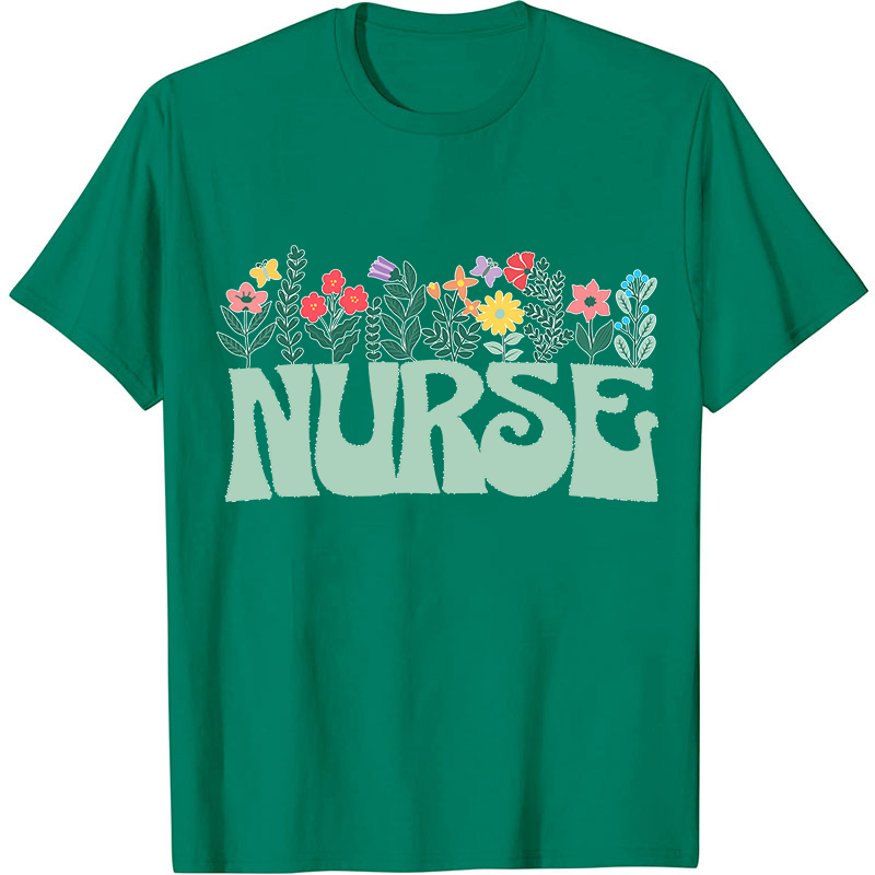 Butterflies And Flowers Nurse T-Shirt