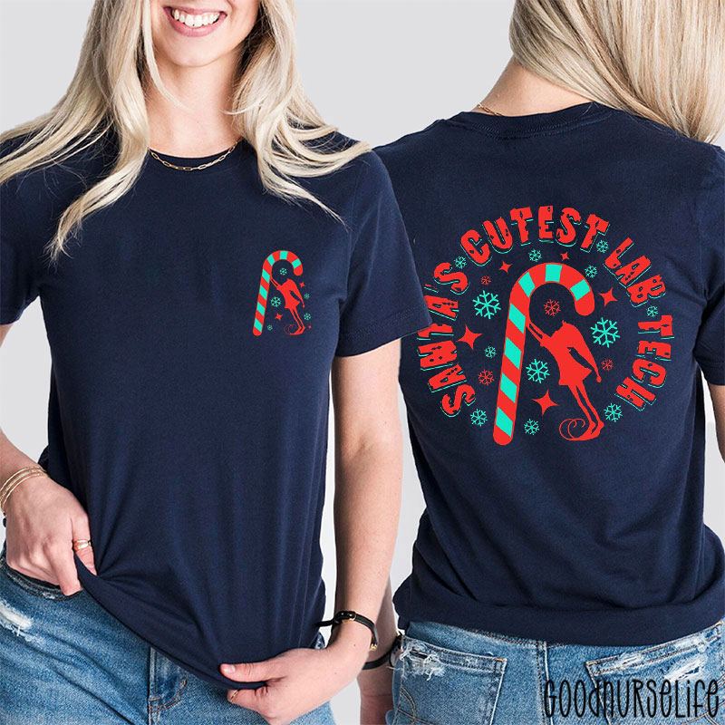 Personalized Santa's Cutest Lab Tech Nurse Two Sided T-Shirt