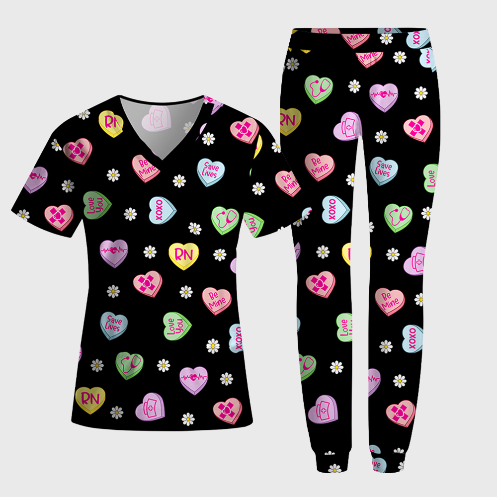 Save Lives Be Mine Cute Heart Antimicrobial Scrubs Sets