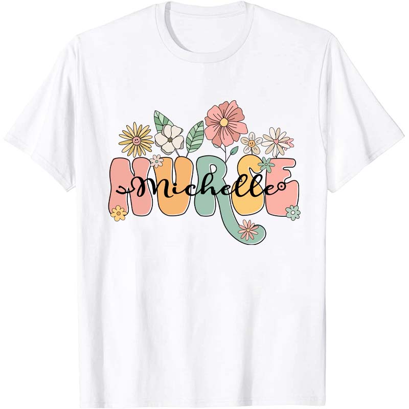 Personalized Name Wildflowers Nurse T-Shirt