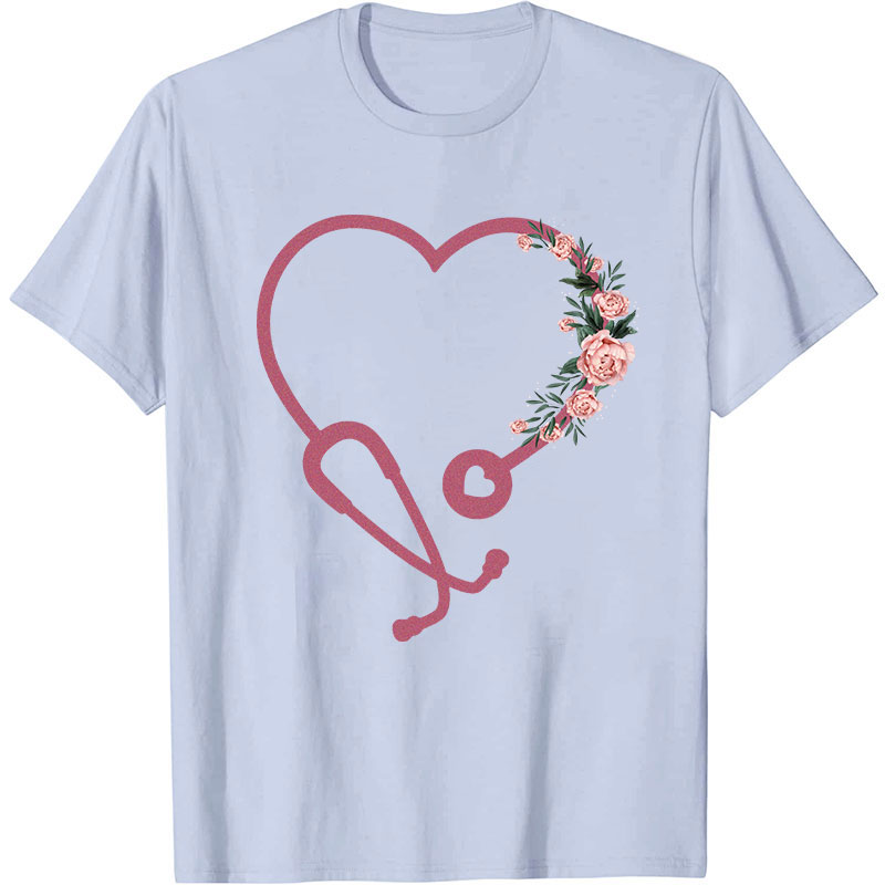 Romantic Rose Stethoscope Nurse T-Shirt