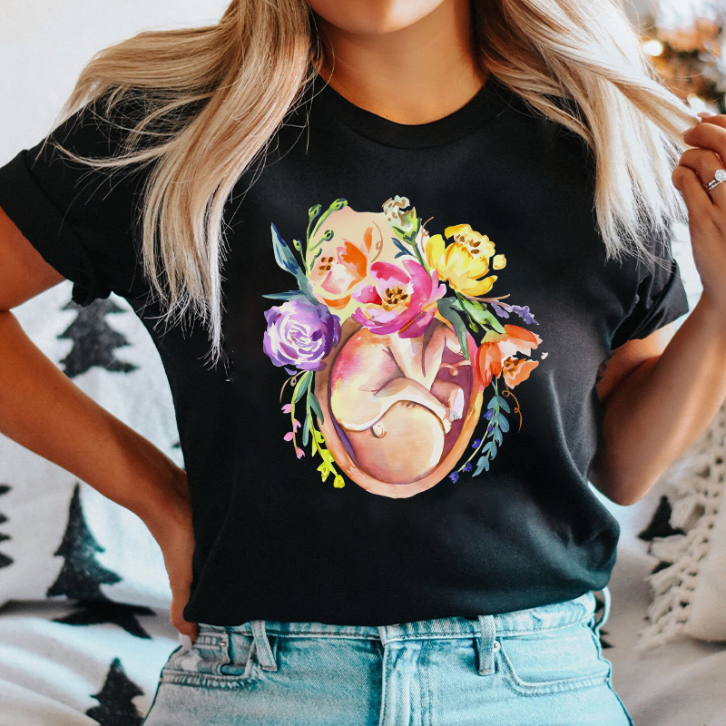 Floral Fetus Nurse T-Shirt