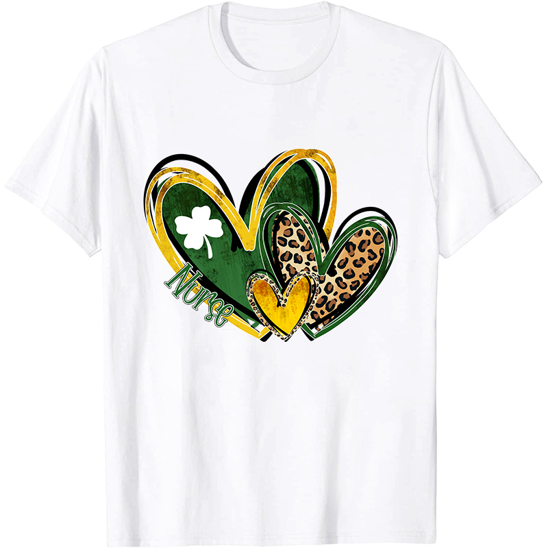 St.Patricks Leopard Heart Nurse T-Shirt
