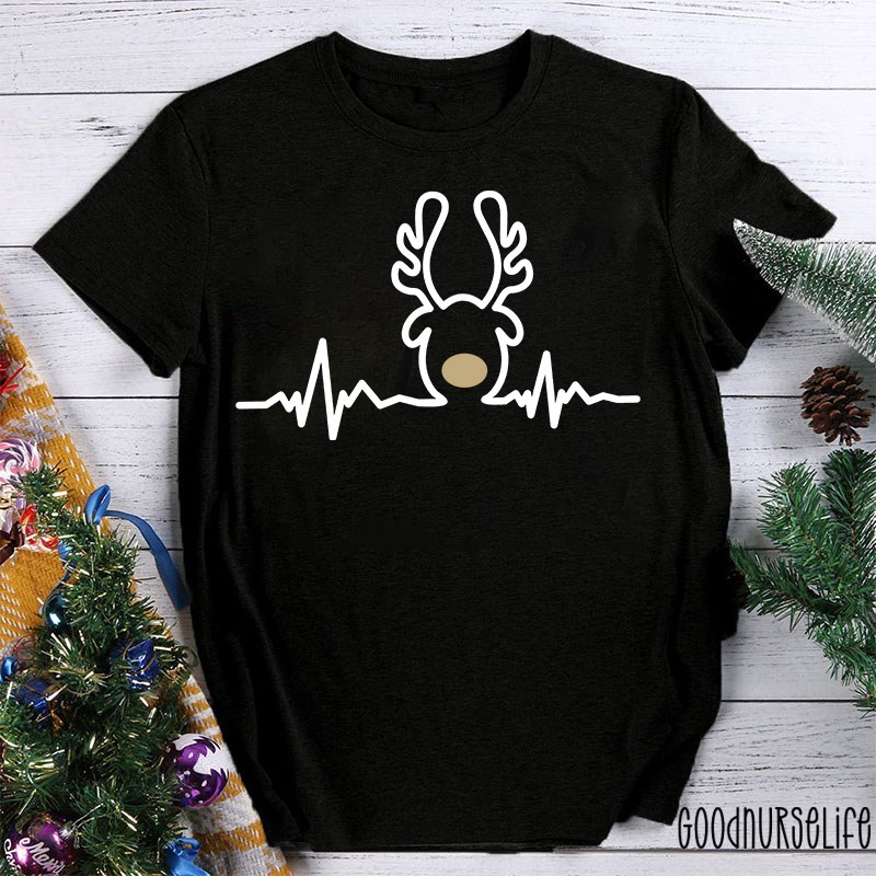 Christmas Heartbeat Reindeer Nurse T-Shirt