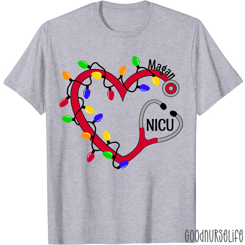 Personalized Christmas Lights Nurse T-Shirt