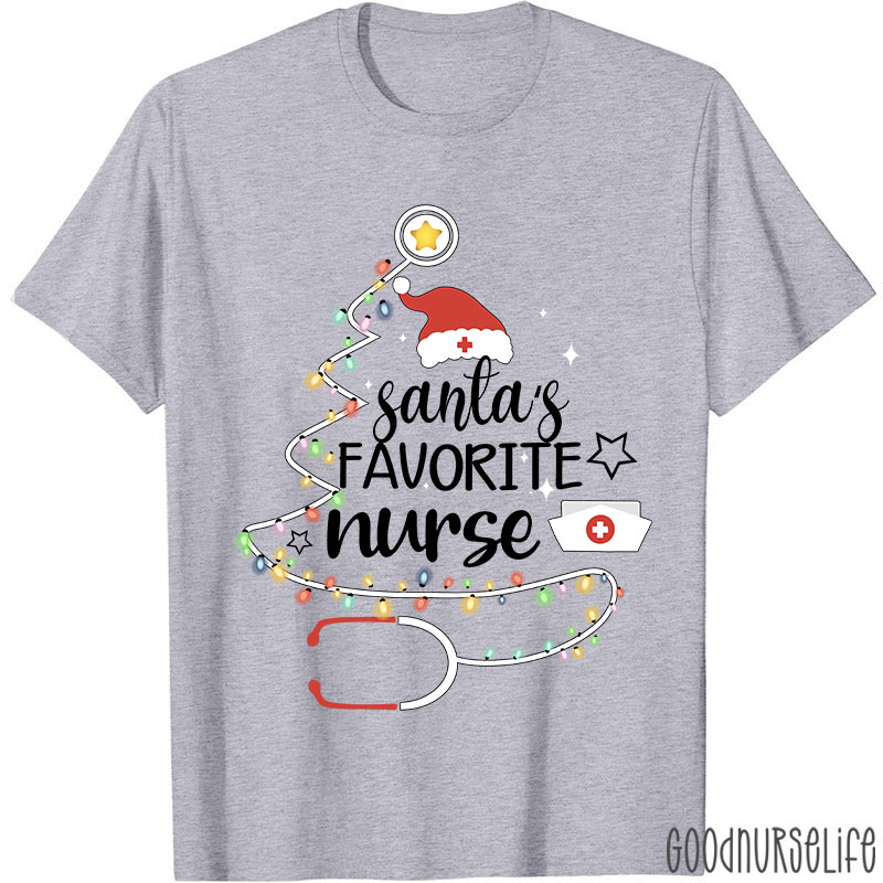 Santa's Favorite Nurse Colored Lights Nurse T-Shirt