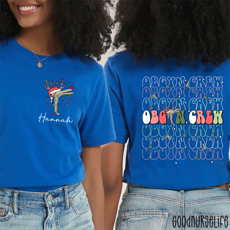Personalized Christmas Obgyn Crew Nurse Two Sided T-Shirt
