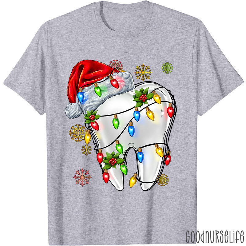 Santa Hat Christmas Lights Dental Nurse T-shirt