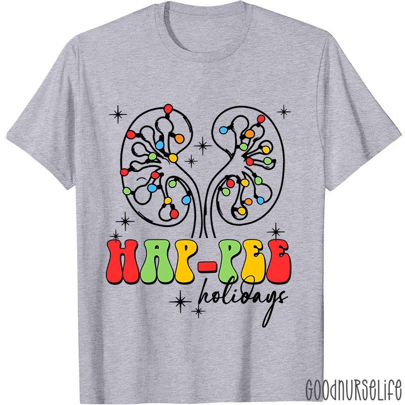 Kidney Christmas Lights Hap Pee Holidays Nurse T-shirt