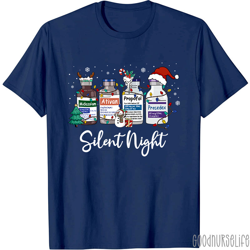 Silent Night Funny Medical Christmas Nurse T-shirt