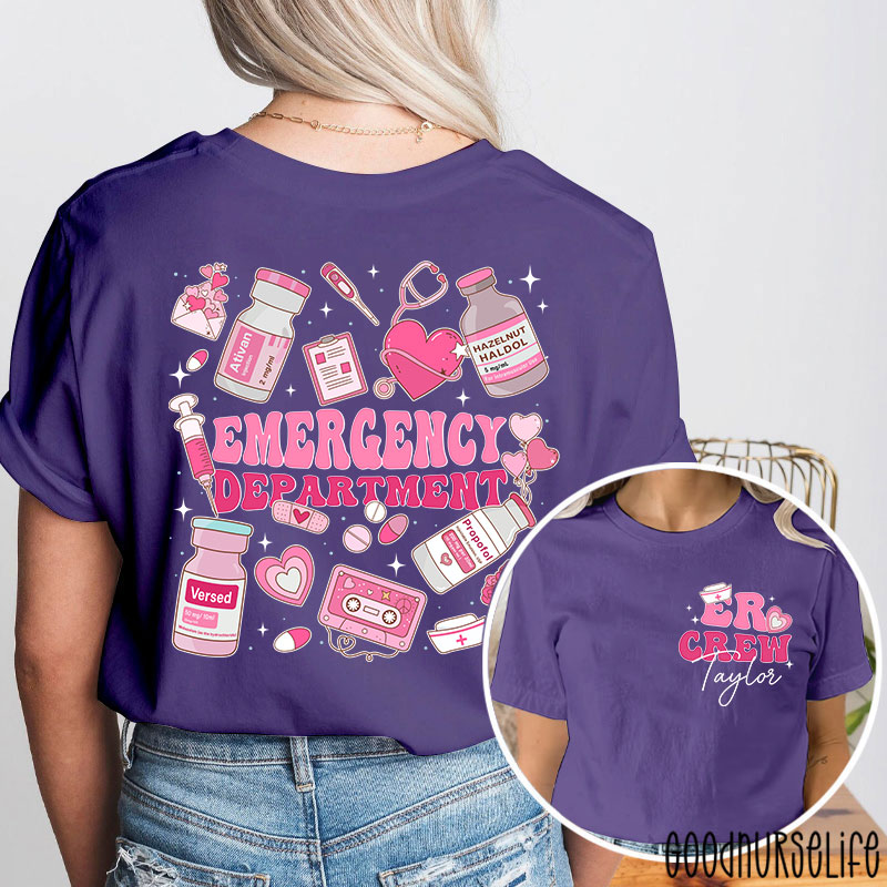 Personalized Emergency Department Valentine Emergency Room Nurse Two Sided T-Shirt