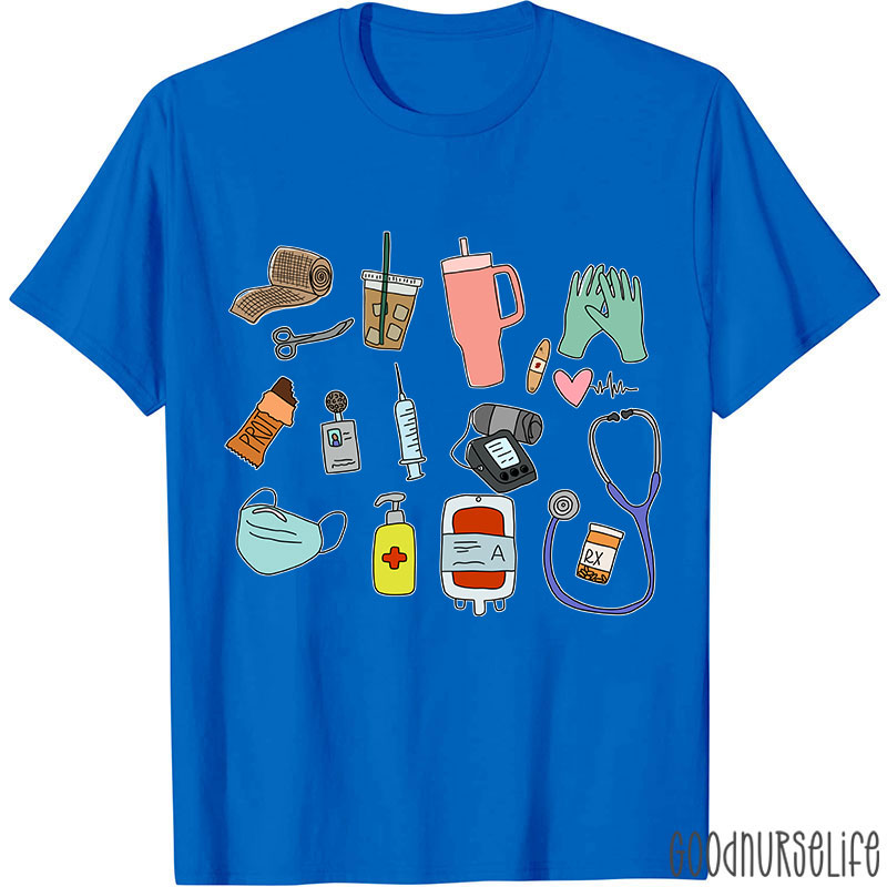 Stethoscope Coffee Mask Syringe Phone Nurse Daily Nurse T-Shirt