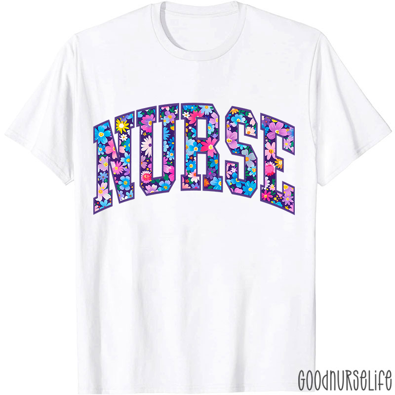 Flower Pattern Floral Nurse T-Shirt