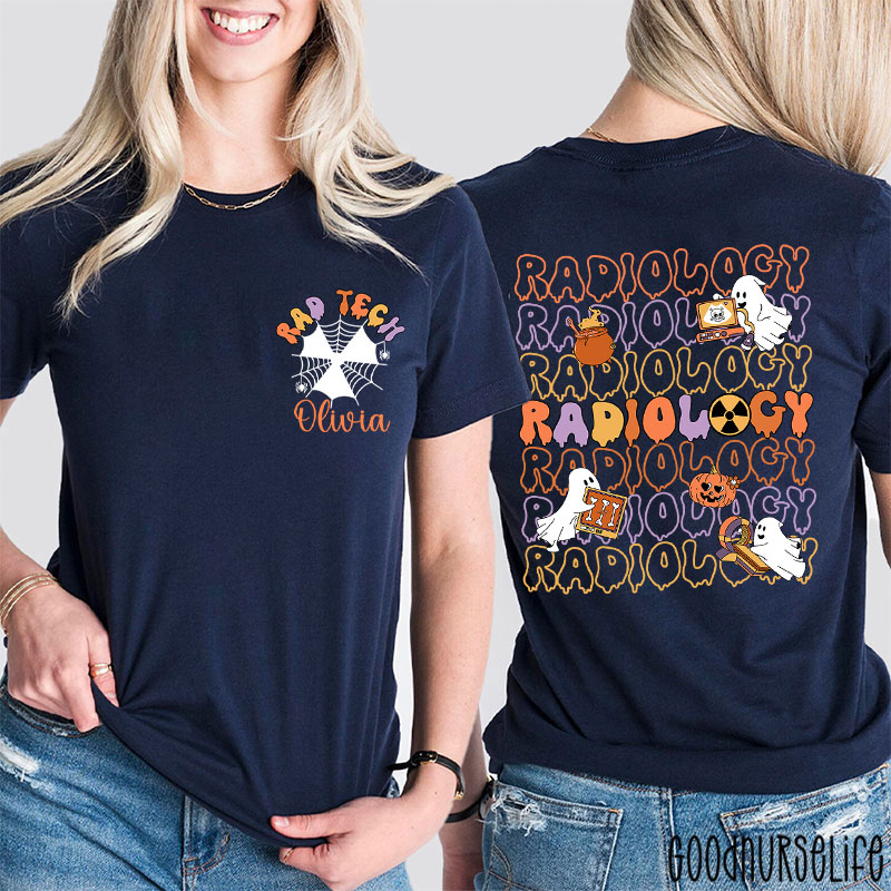 Personalized Halloween Spider Web Ghost Radiology Two Sided T-Shirt