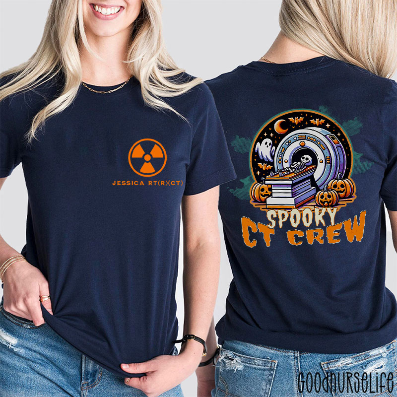 Personalized Halloween Radiology Spooky CT Crew Two Sided T-Shirt