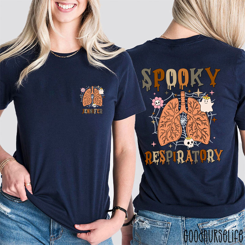 Personalized Spooky Respiratory's Halloween Lung Two Sided T-Shirt