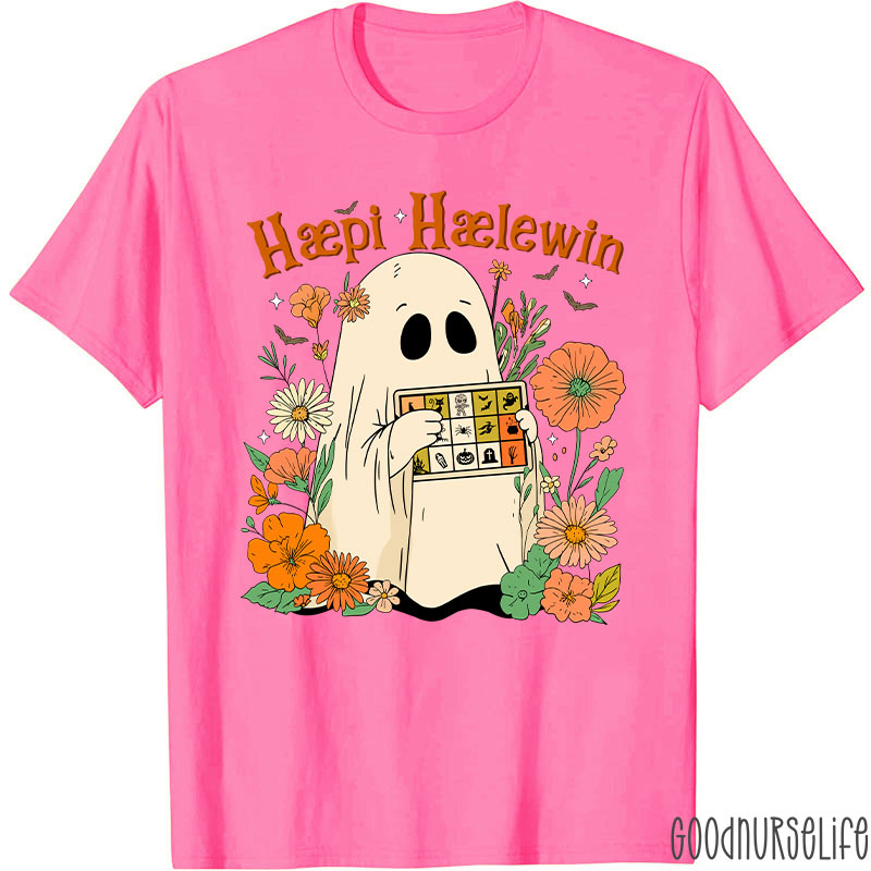 Happy Halloween Ghost With Floral T-Shirt