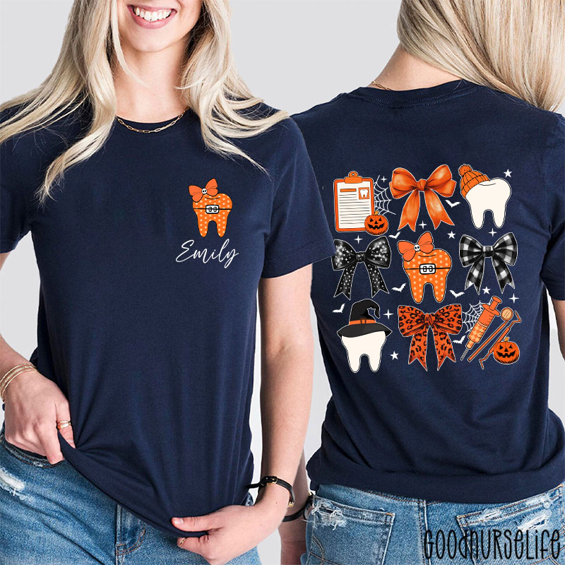 Personalized Halloween Bow Tie And Needle Two Sided T-Shirt