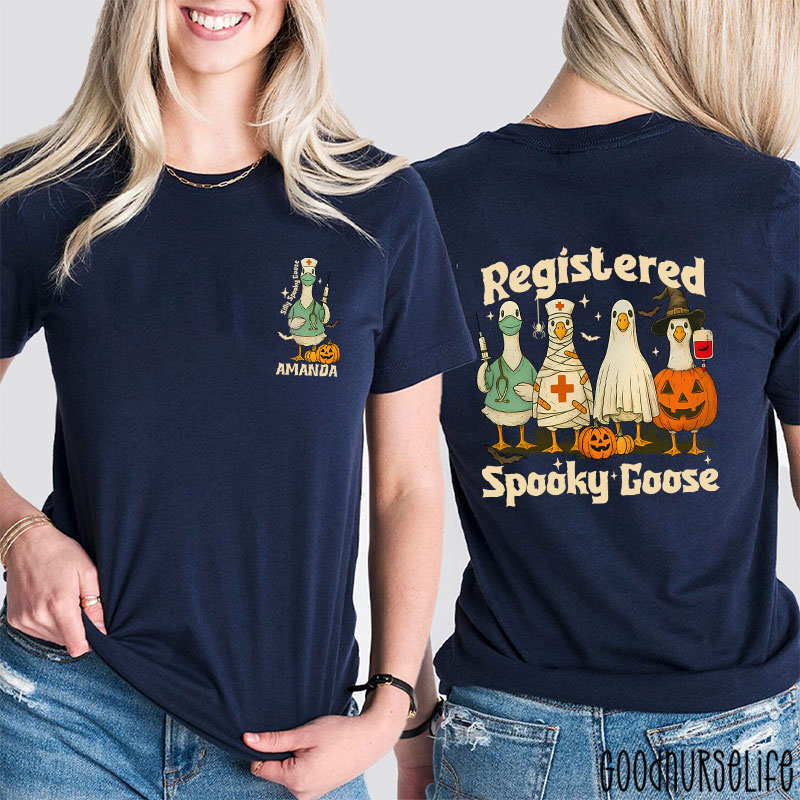 Personalized Registered Spooky Goose Nurse Two Sided T-Shirt