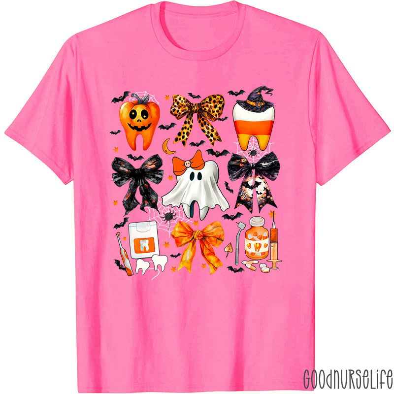 Halloween Spooky Tooth Dental And Bows T-Shirt
